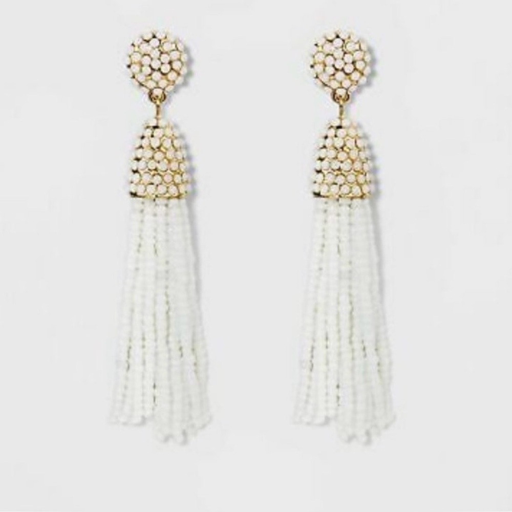 BaubleBar Cream Beaded Tassel Earrings
